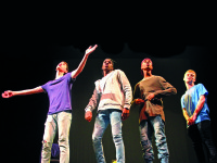 (From left to right) Jordan Eliot, Alphonso Jones, Caleb Grandoit, and Fred Hechinger performing in Katie  Cappiello's Now That We're Men.