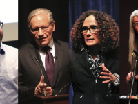 Pictured from left to right: Dr. Jordan Ellenberg, Mr. Bob Woodward, Dr. Tricia Rose, and Dame Evelyn Glennie.