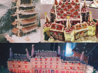 Counterclockwise from top right: Katharine Li’s ’17 entries to the Choate Gingerbread House Competition in 2013, 2014, and 2015.
