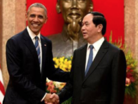 Former President of the United States Barack Obama meets with Vietnamese President Tran Dai Quang in Hanoi last fall.