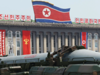 A ballistic missile is paraded through North Korea’s capital, Pyongyang, as part of a military exhibition.