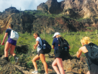 Members of the Girls' Varsity Lacrosse Team go for a team hike during  their preseason trip to Arizona.