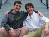 The Wachtell brothers sit on the Hill House steps.